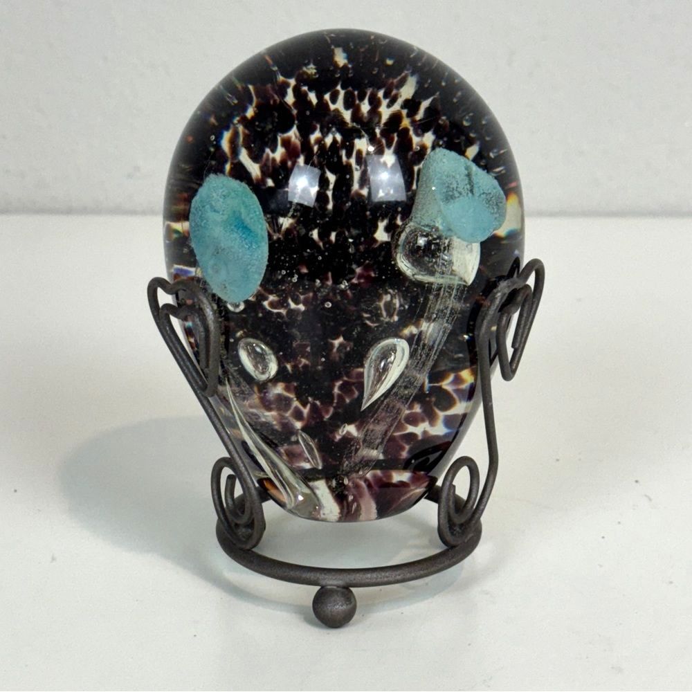Vintage Handmade Hand-blown Art Glass Jellyfish Paperweight & Holder